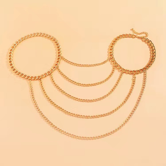 Gold Chain Harness One Arm Chain Necklace Vest Neck Harness Statement Jewelry - Picture 11 of 13